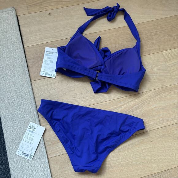 Athleta NWT Bra Cup Halter Bikini Top Set 34B/C & Clean Medium Bottom Sz S Blue - Picture 6 of 11